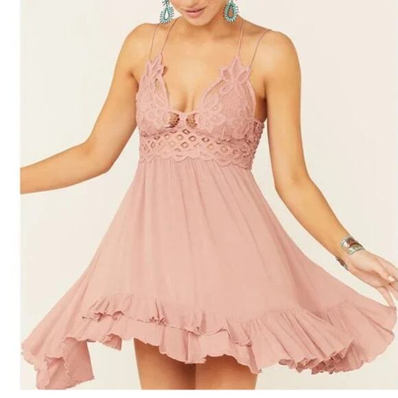 Free People Adella‎ Slip Lace Western Casual Boho Rose Dress Small - Picture 1 of 7